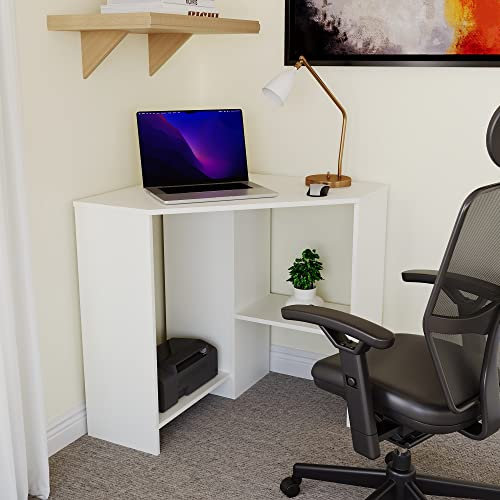 Vida Designs Hetton Computertisch Ecke 2 Regalablagen Heim Büro Laptop PC Tisch Gaming Studium Lernstation Arbeitsstation Möbelstück Weiß, 76x70x100, 3331107