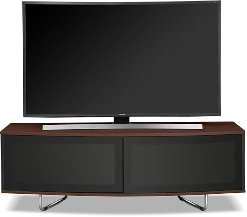 Homeology Caru Gloss Black and Walnut Beam-Thru Remote Friendly Super-Contemporary D Shape Design 32-65 LED/OLED/LCD TV Cabinet