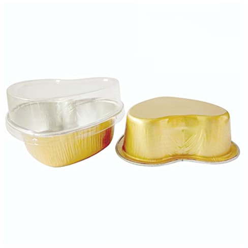100 mini tortiera in alluminio a forma di cuore con coperchi, mini teglie usa e getta in alluminio, per San Valentino, matrimoni, feste di compleanno (100 ml) (oro)