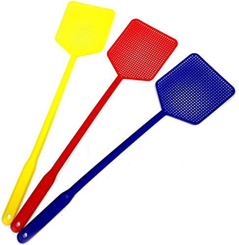 Premium Lightweight, Long and Large Fly Swatters with Hang-Hole - Pack of 3, For Pest Control Bee Mosquito Bug Flying Insect Catcher WASP Killer Zapper Durable, Fly Swatter Plastic