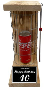 Cola Geschenk 40 Geburtstag Mann und Frau - Cola Eiserne Reserve Gitterkäfig incl. Säge - witzige lustige Scherzartikel Geschenk-Idee für Männer Frauen -s- 40 HB
