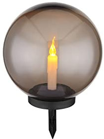 Globo LED Solarleuchte mit Erdspieß und Kerze, rauchfarbige Kugel Ø 25cm