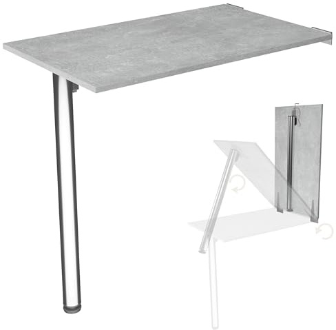 KDR Produktgestaltung Tavolo pieghevole a parete Piano di lavoro 80x50 cm in cemento Tavolo pieghevole Tavolo da pranzo Tavolo da cucina a parete Altezza tavolo 74 cm