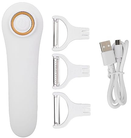 Pelador Eléctrico de Frutas, ABS USB Recargable Pelador de Patatas de Mano Práctico Pelador de Patatas Eléctrico con 3 Cabezas de Corte, para el Hogar Patata Manzana Zanahoria Pepino