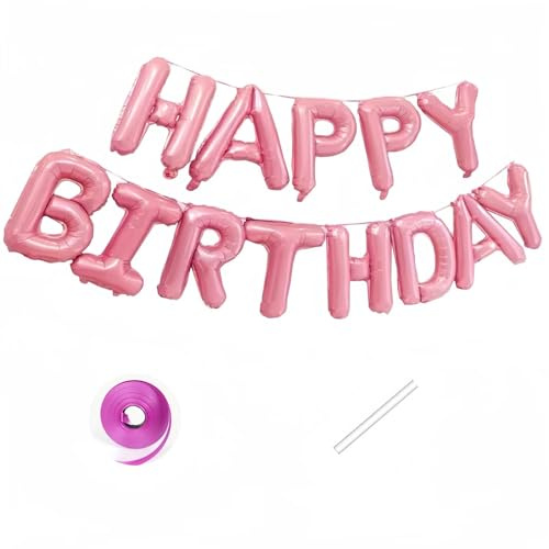 Vthoviwa Happy Birthday Banner Rosa, HAPPY BIRTHDAY Girlande Luftballons Rosa, Mädchen Party 16 Zoll Geburtstag Folienballon Alufolie Geburtstagsballon Rosa