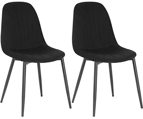 Lestarain Set med 2 matstolar, ergonomisk köksstol, sammetstoppad stol, vardagsrumsstol med metallben, designstol för vardagsrummet i sovrummet, svart, LCNI114002-2