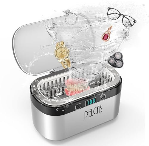 Ultrasonic Cleaner with Full Wave Driver,PELCAS Upgraded Ultrasonic Jewellery Cleaner 40-45KHZ 500ML with Touch Screen,5 Time Settings and Low Noise Design Sonic Cleaner