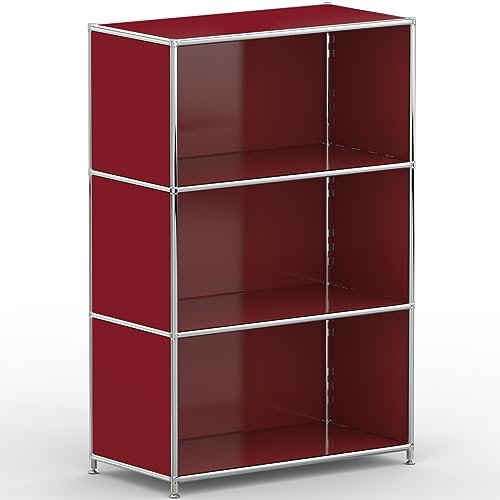 SYSTEM8X Regal 04109 Rubinrot 77x40x118cm - Modernes Chrom Design mit 3 offenen Fächern, Stellfüße - Für Wohnzimmer, Büro, Praxis