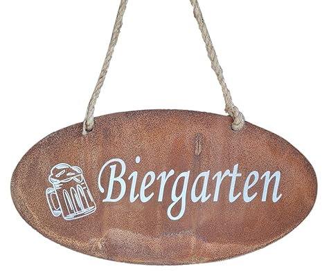 kreativherz - Gartenschilder mit Motiv „Biergarten“ in Rost-Optik aus Metall - Hängeschild Gartenschild für Draußen/Outdoor wetterfest zum Aufhängen - Rostige Gartendeko - Garten Deko-Schild 35x18cm