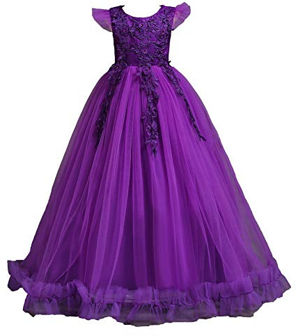 Valin Robe Fille sans Manches Tulle Dentelle Princesse,4-14 Ans | accents dentelle doux,nœud net dos,fermeture latérale,jupe légère volumineuse,mariage,concours,rassemblement