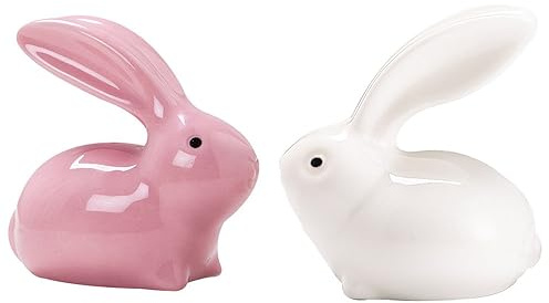2 Stück Mini Osterhasen Figuren Aus Keramik Kleine Porzellan Hasen Als Streudeko Ostern Tischdekoration Kleines Ostergeschenk Rosa Und Weißes Kaninchen