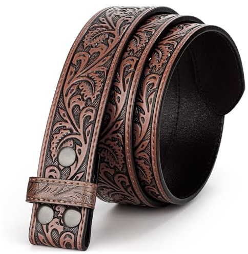 BELTROAD Western Ledergürtel Strap für Männer Frauen Cowboy Cowgirl Leder Herrengürtel für Jeans Geburtstag Weihnachten Gürtel Geschenke | Ledergürtel 3.8mm, DIY Wechseln, Snap on Schnalle, Cowboy Kostüm für Karneval Halloween, Western Outfit