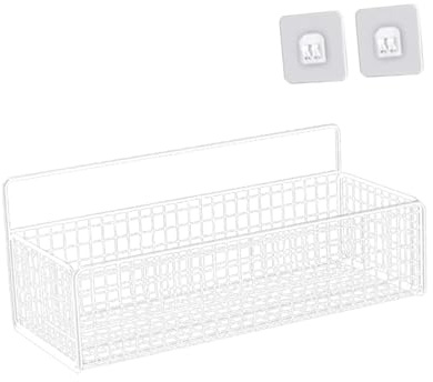 perfk Sturdy Steel Wire Basket Cabinet Storage Basket Farmhouse Decor Wall Mounted Shelves for Fruits Vegetables Snacks Home, White L with sticker