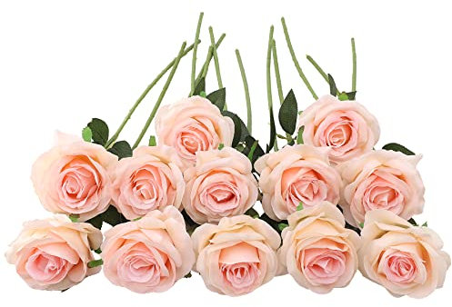 JOYHAZE Artificial Roses, 12 Pcs, 50cm Long Stem, Light Pink - for Wedding, Home Party Decor, DIY Floral Arrangements