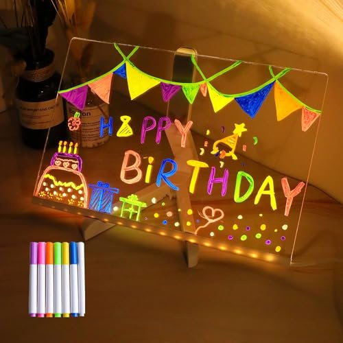 MYNVY Tablero de Notas led Pizarra Luminosa led Tablero de Dibujo acrílico Brillante, Tablero publicitario de Tablero de Mensajes, con Soporte y bolígrafo de 7 Colores(Color:30 * 20cm)