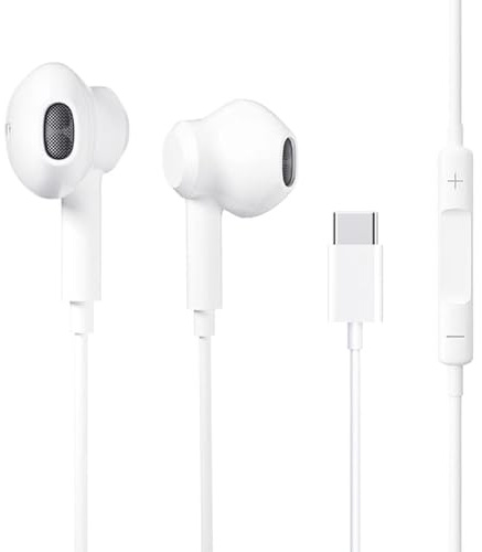 USB C, Auriculares Tipo C con Micrófono y Control de Volumen, Auriculares estéreo USB C HiFi Audio para iPhone 15/Huawei P60/Samsung Galaxy S23 Ultra S22/MacBook Air 2020/Pad 10/Pad Air 5