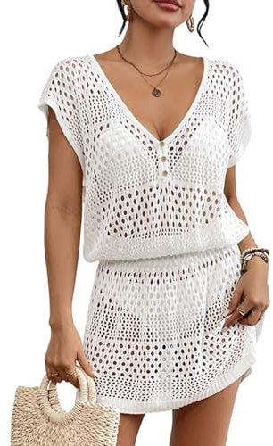 Bsubseach Crochet éLéGant Maillot De Bain Coverup Pour Femmes Robe De Plage Col V Maillots De Bain Couverture De Plage Ups Resort Wear Blanc