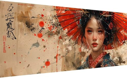 5D Diamond Painting Großes XXL 220x100cm, Diamant Painting Bilder Geisha, DIY Vollbohrer Malen nach Zahlen Diamond Painting, Groß Japanischer Stil Diamantmalerei für Geschenk Wanddeko Wohnzimmer U_2