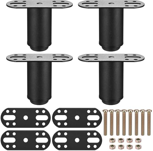 Hmkesoteric 4 Pcs Pied de Lit Sommier a Lattes, Pieds de Lit Réglable 8-12 cm, Pied de Sommier à Lattes, Metallique Pieds de Meuble Réglables, Pied de Meuble pour Table Chaise Armoires Canapé Jambe