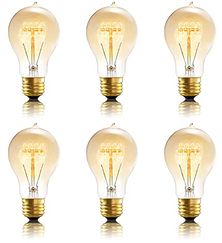 Figame A19 Incandescent Light Bulbs 60 Watt,120v Edison Bulbs Dimmable 2200k Warm Yellow E26 Base, Antique Retro Style Incandescent Bulb, Amber Glass Squirrel Cage Filament Decorative Lamp, 6Pack