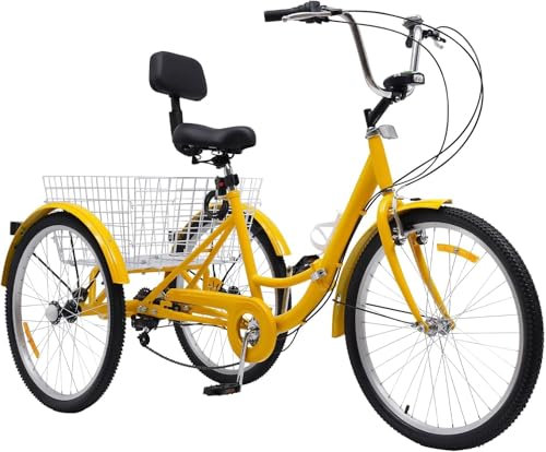 24 Zoll Faltbares Dreirad für Erwachsene Cruise Bike aus Kohlenstoffreichem Stahl mit Einkaufskorb & Scheinwerfer, 3 Rad Fahrrad Höhenverstellbar 100-110cm Cityräder Tragfähigkeit 140kg