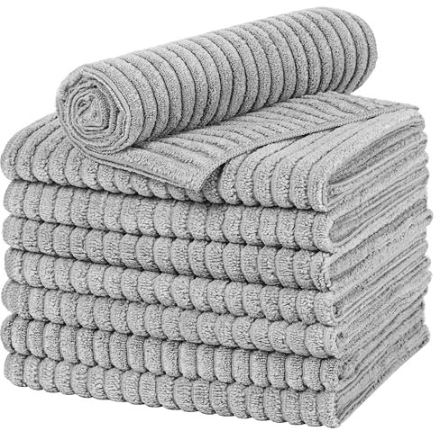 gryeer 8er-Set Microfaser Geschirrtücher, dick, super saugfähig, weich und fusselfrei Küchentücher,45 x 65 cm, Grau