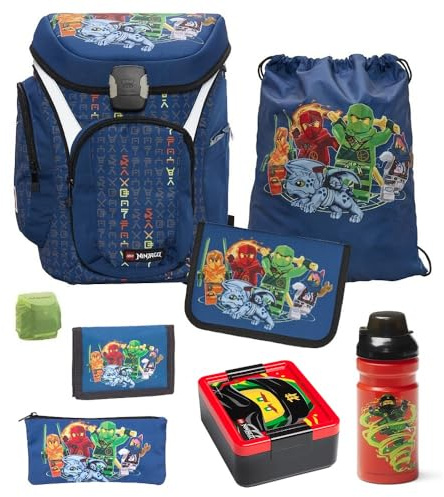 Familando Ninjago Schulranzen 1. Klasse für Jungen und Mädchen · ergonomisch & leicht · Explorer Schultasche im Set (8-teilig mit Brotdose & Trinkflasche)
