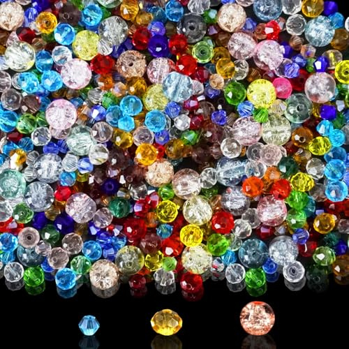 JETOP 1180 Glass Beads for Bracelet & Necklace Making 8/6/4 mm Crystal | Glass Beads for Crafting Colourful Jewellery Making Assorted Small and Large for Bracelets Necklaces Earrings Suncatcher