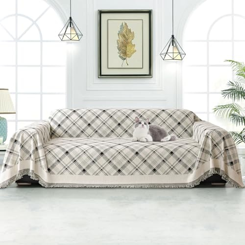 SHANNA Sofa Überwurfdecke 1/2/3/4 Sitzer, Chenille AB Seiten Ganzjährig Nutzbar Sofabezug L Form U Ecksofa Große Sofa Überzug, Vielseitige Sofaüberwurf Couch Überzug Sofa Cover Futonbezug mit Quaste