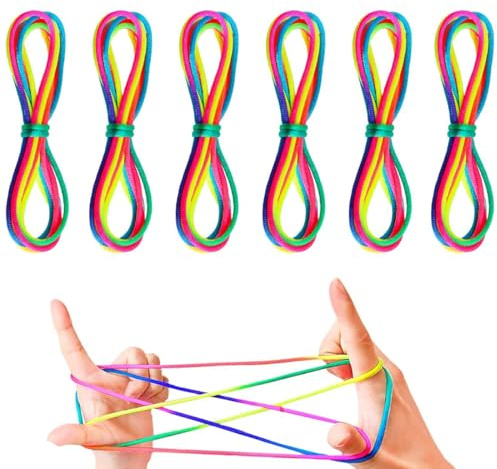 EIHI 6 Stück Fingertwist Fadenspiel Fingerspiel, Gummitwist, Finger Twist Spiel, Rainbow Rope, Flexibles Fadenspiele für Kinder, Ideen Schultütenfüllung, Kleines Geschenk, Schultüte Füllung