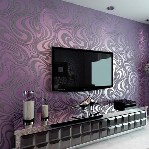 Beswitory Modern Minimalist Abstract Curves Non-Woven 3D Wave Stripes Wallpaper Roll Mural Embossed Wallpaper Flocking Striped Wallcoverings for Bedroom Living Room TV Backdrop Kitchen (Light Purple