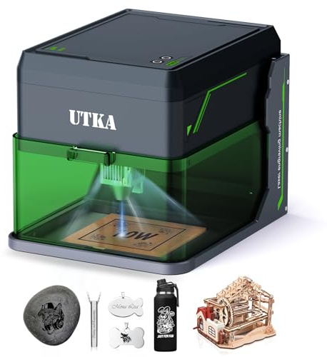 UTKA A1 Mini graveur laser, haute vitesse 8000 mm/min, machine de gravure laser portable pour bois, cuir, acrylique, métal peint, mini graveur laser classe 1 avec zone de gravure de 10 x 10 cm