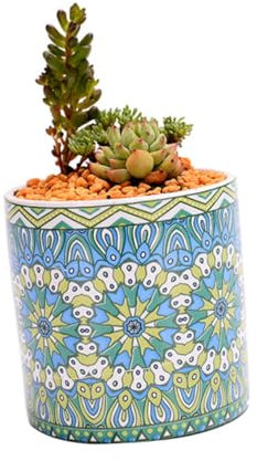 YARNOW 4 Stück Fleischiger Blumentopf Mandala- Mini-blumenvase Anlage Blauer Blumentopf Zimmerpflanze Einzigartige Töpfe Für Sukkulenten Mit Mandala-Muster Bambus