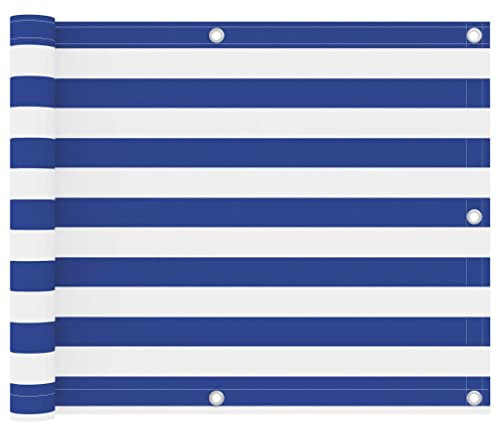 AJJHUUKI Balkonsichtschutz weiß und blau 75x400 cm Oxford-Gewebe