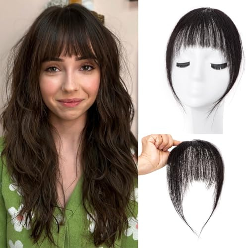 Clip-in-Pony, 100% Echthaar-Extensions für Frauen, französischer Pony, Kunsthaarverlängerung, Pony mit Bügeln (Natural Black2)