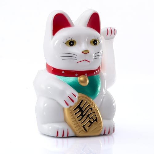 TruWare Just Camp Winkekatze Maneki Neko Glückskatze in versch. Größen 9,5 cm - 15-18 cm Glücksbringer Katze Solar (WEIß 9,5 cm)
