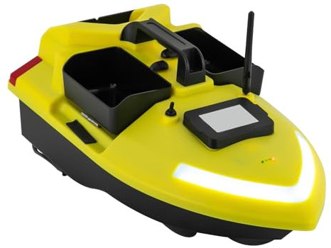 LKHDONG RC Futterboot 500M, Angelköder Boot mit GPS und Suchscheinwerfer, 3 Köderboxen Fischköder Boot mit Doppel Motors, RC Futterboote Auto Cruise/Rückkehr/Routenkorrektur, 12000mAh (Gelb)