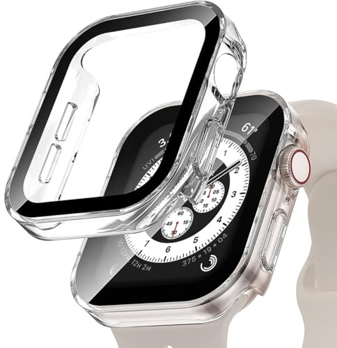 Vinmooog [2 Pezzi] Trasparente Cover per Apple Watch SE/Series 6 / Series 5 / Series 4 40mm con Vetro Temperato,Copertura Completa Custodia Rigida HD Clear Pellicola Protettiva