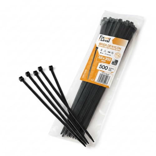 Set De Bridas Negras - Fix Level - Bridas De Plastico Muy Resistentes - Abrazaderas Plastico Para Sujetar Cables Y Esconder Cables - Organizador De Cables Y Sujeta Cables 3,6 X 300/500 Unidades