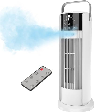 XIUREI 16'' Misting Tower Fan, 700ml Tank, 90° Oscillating Fan w/Remote, Bladeless Desk Fan, 4 Speeds, Timer, Cooling Fan for Bedroom, Desk, Table, Office, Room