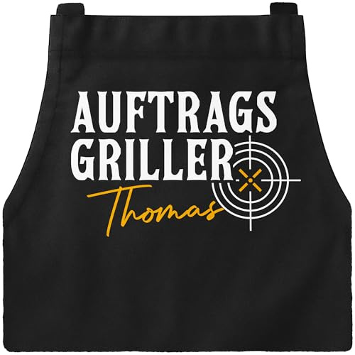 MoonWorks® Grillschürze für Männer mit Name und Spruch personalisiert Meister des Grills Grillgeschenk Herren Schürze Baumwolle