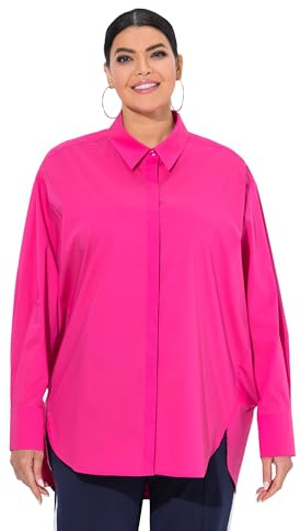 Ulla popken dam stora storlekar överdimensionerade skjortblus, pärlemorknappar, oversized, långärmad, ROSA, 62-64