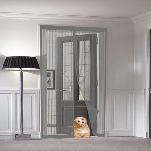 Fliegengitter Tür Magnet 103 x 210 cm Fliegengitter Tür Ohne Bohren Magnet Balkontür Luft Kann Frei Strömen Fliegengittertüren für Fenstertüren, Haustür, Grau