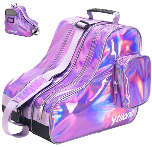 Hytiland Roller Skate Bag for Inline Skates Ice Skates and Figure Skating Stylish Plain Holographic Fashion Design Spacious Big Capacity Breathable Mesh Waterproof Durable for Women and Youth