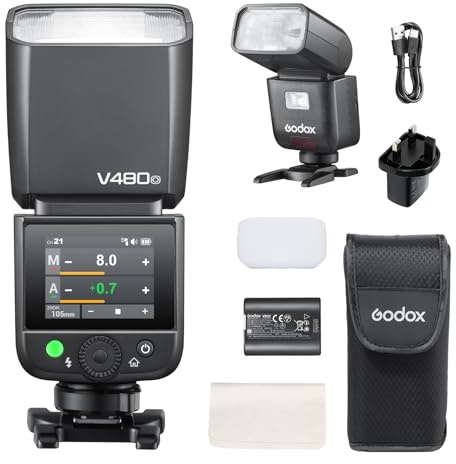 Godox V480O Flash TTL pour Appareil Photo Olympus/Panasonic, GN50 Speedlite Tactile Écran Flash, HSS 1/8000s USB-C Charge Support 650 Fois Flashs avec Modeling Lampe