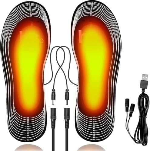 USB-fotvärmare innersulor, storlek 35-46 tvättbara skärbara termiska innersulor håller fötterna varma för vinterjakt, camping, fiske, vandring