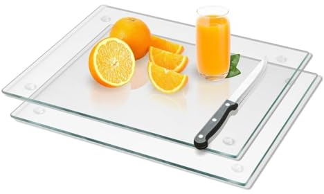 Nikou 2 Stück Acryl Schneidebrett 32 x 22,5cm, Transparent Arbeitsplatte Küche Schneidunterlage Cutting Board Rutschfest Küchenbrett Hackbretter, Klare Acrylplatten für Obst und Gemüse