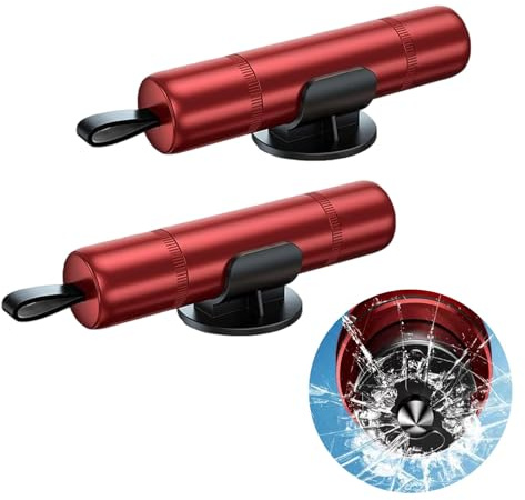 DALAETUS 2 Pièces Outil d'urgence Brise Vitre Coupe Ceinture avec 2 Supports - 2-en-1 Marteau Brise Vitre Voiture et Coupe Ceinture, Coupe Ceinture Brise Vitre, Sécurité Auto, Rouge