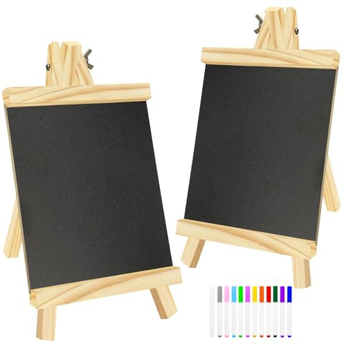 2 Stück Kreidetafel mit Klappbarer Ständer,28 x 16cm Kreidetafeln Kein zum Beschriften für Familienmemo Preisschilder,Tafel Tisch für Hochzeit Café Buffet (Schwarz)