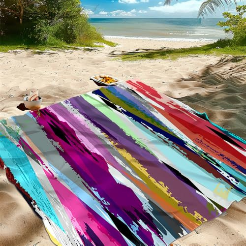 DOTBUY-SHOP Stranddecke Groß, Graffiti Stranddecke Sandfrei, Picknickdecke Wasserdicht, Tragbare Strandmatte, Schnelltrocknend Outdoor Picknickmatte Wandern Camping (Farbenfroh,200x200cm)